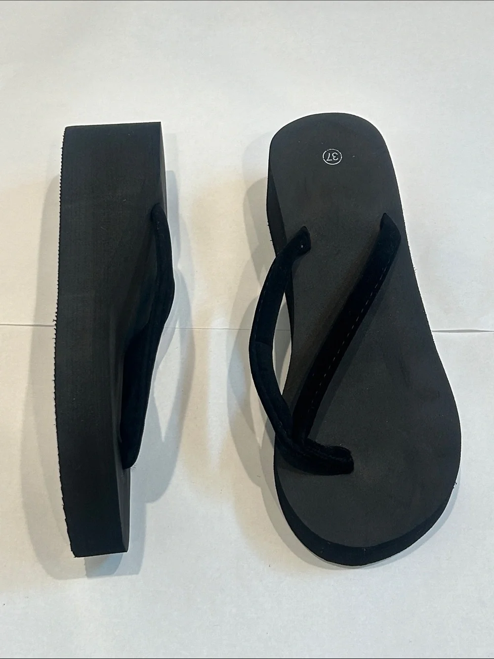Black Platform Flip Flop Sandals velvet thong Women's Beach Slides eu 37 US 6.5